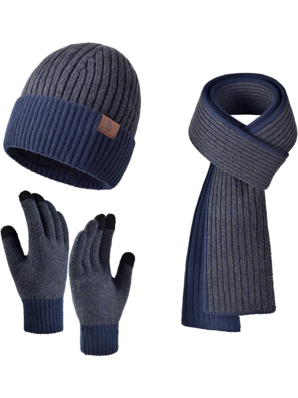 Warm Knit Beanie Hat & Scarf Set with Touchscreen Gloves - Fleece Lined Winter
